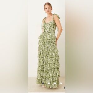 Elegant Green Floral Tiered Dress